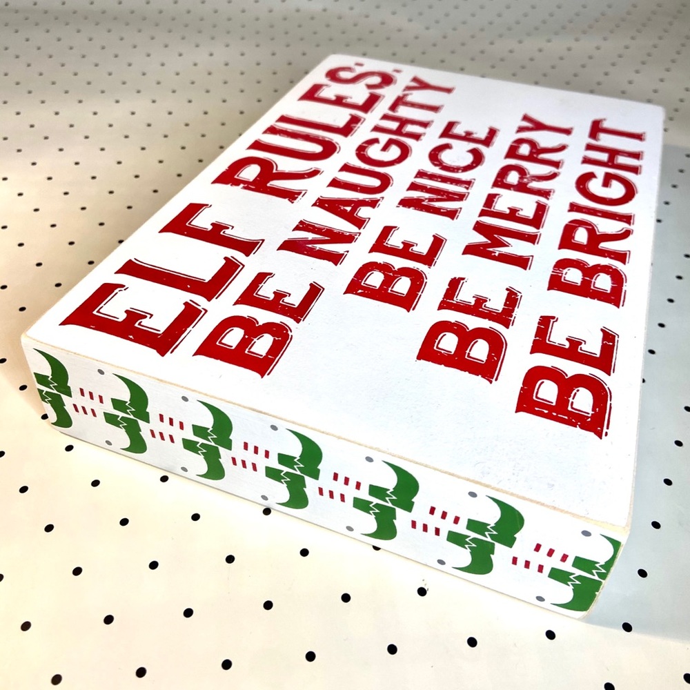 ELF RULES wood sign Christmas decor on the shelf